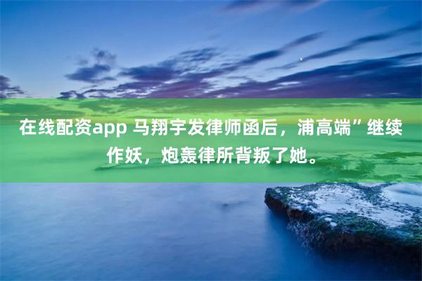 在线配资app 马翔宇发律师函后，浦高端”继续作妖，炮轰律所背叛了她。